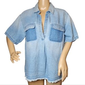 AG linen-blend denim shirt